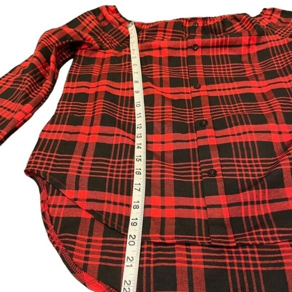 NWOT Coeur De Vague Plaid Off the Shoulder Top Red and Black Size Small - Picture 7 of 8